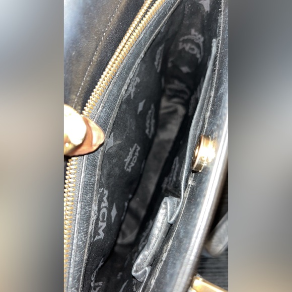 Black MCM Leather Tote Bag Gold Hardware Shoulder Bag - Picture 7 of 12